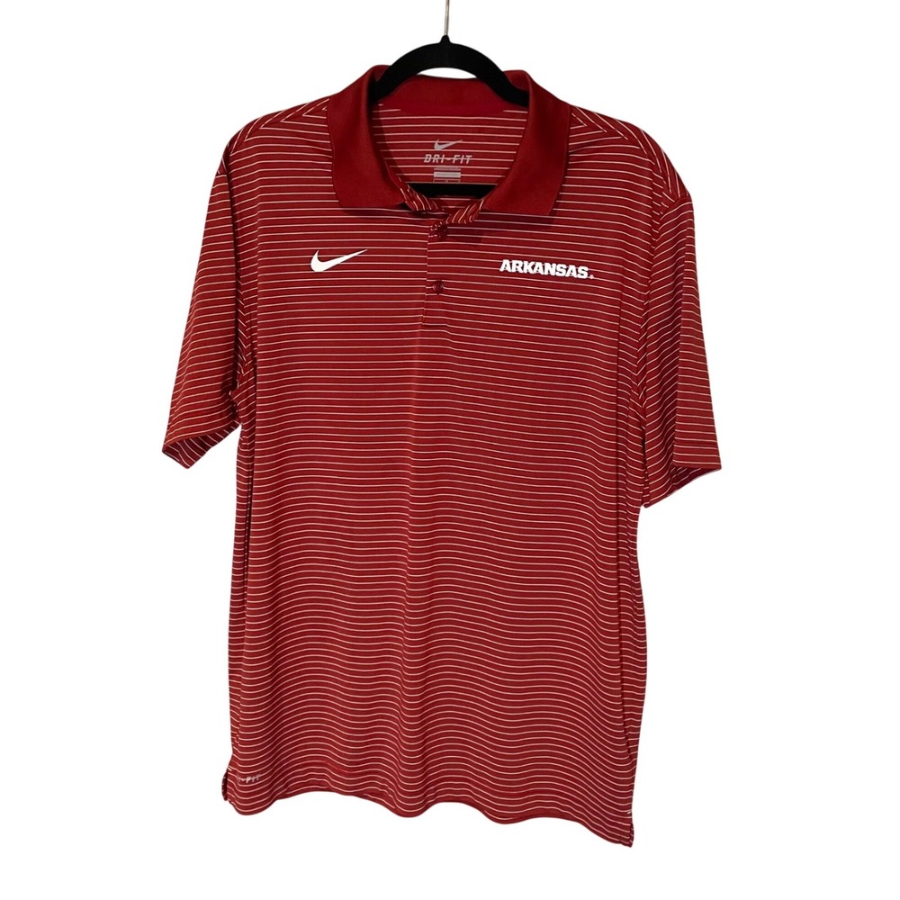 Nike Arkansas Razorbacks Dri-FIT Striped Polo Shirt Mens Large Red White Mens